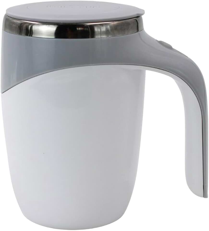 Caneca Copo Mixer Térmico Recarregável USB Inox Misturador Automático 380ml Com Tampa Xícara Elétrico Mistura Automática Shake Café (Branco, Pilha)