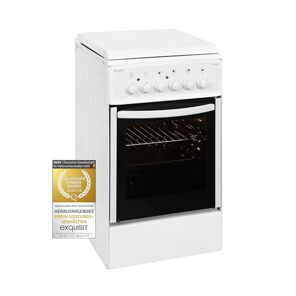 Exquisit Standherd EH 10.3 F2 | Elektro-Standherd | 50 cm | Masse-Kochfeld | 50 L Garraum | Inkl. Deckel | Weiß