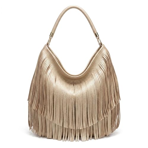 Image of IAMUHI Casual Rivets Fringed Shoulder Handbag for Women,Soft Vegan Leather Hippie Crossbody Purse Bag Hobo Bag