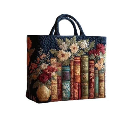 Vintage Books & Flowers Quilted Tote Bags for Women Bookish Womens Handbags - image 1