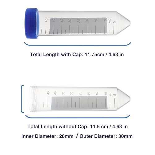 Image of Kashi Scientific 50mL Screw-Cap Conical Centrifuge Tubes, Sterile Transparent Test Tubes with Printed Graduation and Write-on Spot [50mL, 500]