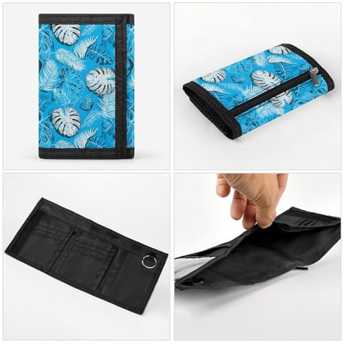 Sky Blue Tropical Leaves Print Wallet for Men, 8 Credit Card Holder Slim Minimalist Front Pocket Small Mens Bifold Wallets4