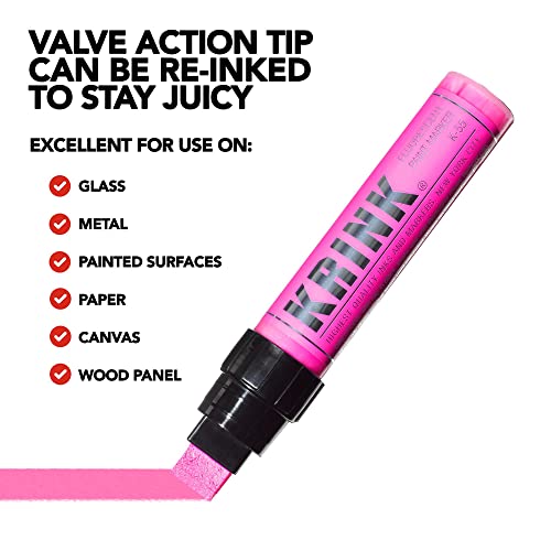 Krink K-55 Fluorescent Pink Paint Marker-Vibrant And Opaque Fine Art Acrylic Paint Pens For Smooth Surfaces-Acrylic Paint Markers For Metal Paper And Painted Surfaces-Graffiti Markers For Signs #TOP3