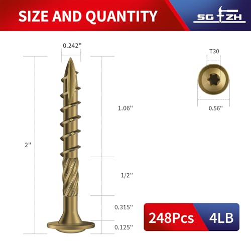 Image of #14 x 2 Inch Lag Screws (248Pcs) 4lb. Structural Wood Screw, Bronze, Carbon Steel, Washer Head, Rust Resistant epoxy Coated, T30 Star Bit