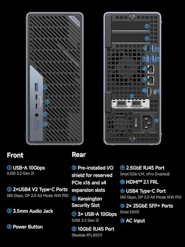 MINIS FORUM MS-02 Ultra Workstation Mini PC, Intel Core Ultra 9 285HX (24C/24T, up to 5.5GHz),PCIe 5.0 x16, 4× DDR5(ECC), 4× M.2, USB4 v2, Dual 25GbE+10GbE+2.5GbE(vPro), Wi-Fi 7,Barebone ohne RAM/SSD