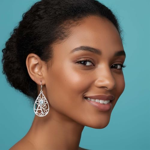 Teardrop Dangle 925 Sterling Silver Earrings for Women with Heart Cubic Zirconia Custom Name Earrings Personalized Jewelry for Women4