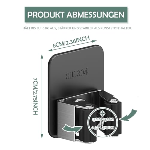 Dubest 4 Stück Besenhalterung Wand,Selbstklebend Besenhalter Wandhalterung GeräTehalter Ohne Bohren Gartengerätehalter Besen Mop Halterung für Gartengeräte Garagen Werkzeug Küche