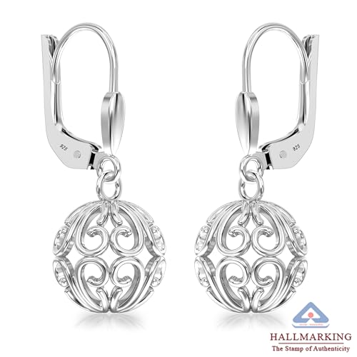 Image of TRUESILVER ACPL 925 Sterling Silver BIS Hallmarked Filigree Ball Leverback Drop Dangle Earrings for Women