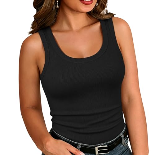Women's Plus Size Tank Tops Summer Sleeveless Scoop Neck Ribbed Cami Shirt