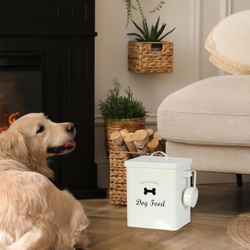 Contenedor hermético para comida de perro en metal blanco de 23x20x18 cm 4