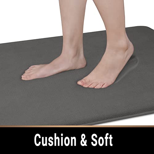 Mayshine Memory Foam Non Slip Anti Fatigue Bath Mat | Thick Absorbent Plush Velvet Bathroom Rug - Machine Washable, 17X24, Charcoal Gray #TOP2