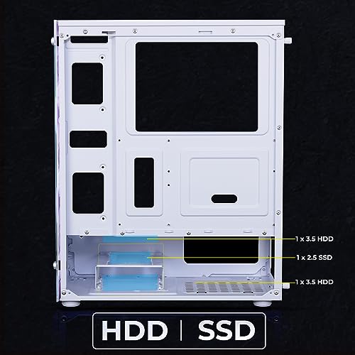 Image of ZEBRONICS Saturn Mid-Tower Premium Gaming Cabinet, ATX /M-ATX /M-ITX, 4 x 120 mm Front, 1 x 120 mm Rear Fan, RGB Inner Glow, LED Strip with Control Switch, Tempered Glass Side Panel, USB 3.0, USB 2.0