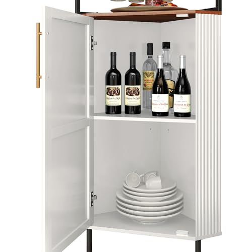 Image of ARTPOWER Corner Bar Cabinet with LED Strip, 4-Tiers Liquor Cabinet, White