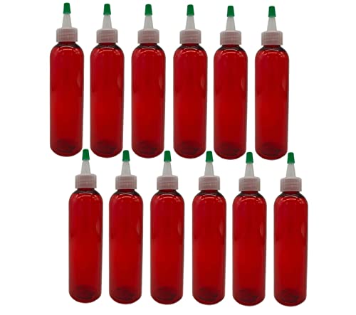Natural Farms 4 oz Red Cosmo BPA FREE Bottles - 12 Pack Empty Refillable Containers - Essential Oils Cleaning Products - Aromatherapy | Natural Yorker Cap with green tip - Made in the USA