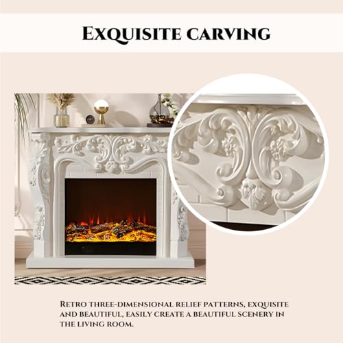 Image of Electric Fireplace with Mantel - Real Flame Effect Electric Fireplace Include European Style Carving,Freestanding TV Stand Includes Decorative Insert Firebox for Living Room (White,47.24'')