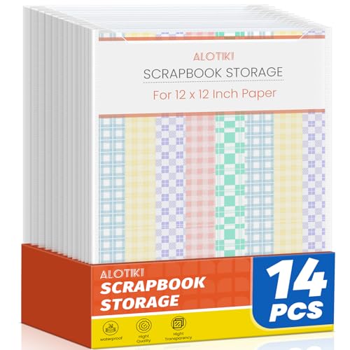 ALOTIKI Scrapbook Paper Storage 14 Pcs 12x12 Scrapbook Paper Organizer Clear Paper Storage Bag for Holding Scrapbooking Vinyl Photos and File Enclosed Storage