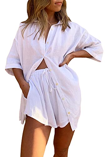 Viottiset Conjunto de 2 piezas para mujer, de verano, para tiempo libre, Blanco, M