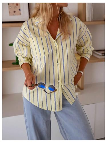 GORGLITTER Women's Striped Button Down Shirt Long Sleeve Collar Loose Relaxed Fit Business Casual Tops Blouse2