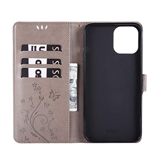 Capa C-Super Mall-UK para iPhone 12 Pro Max, capa carteira em relevo borboleta com suporte e capa fl
