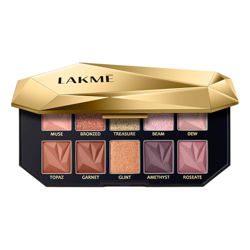 Image of Lakme Be-Jewel Multichrome Eyeshadow Palette |10 Rich Shades | Velvety Mattes, Gleaming Shimmers, Marble Tones and High-Impact Foils | - Gilded Glow 12g