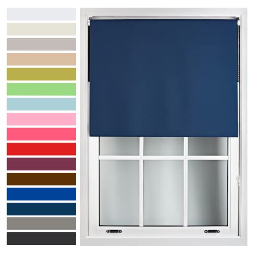 FURNISHED Custom-Made Premium Roller Blinds - Blackout Window Blinds with Metal Fittings - Thermal Insulated and Energy-Efficient - Made to Measure Navy, 60cm x 165cm