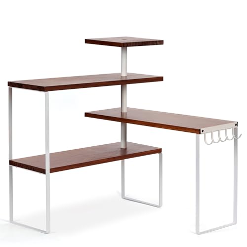 JUJOYBD Estantería esquinera de cocina para encimera, 4 niveles con ganchos, estantería de esquina de cocina, organizador de escritorio para salón, baño y oficina