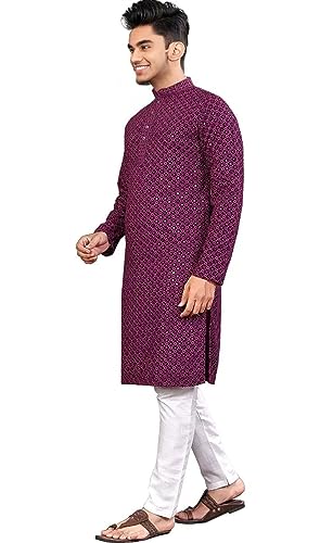 Image of Trustous Men's Indian Ethnic Wear Straight Lucknowi Kurta