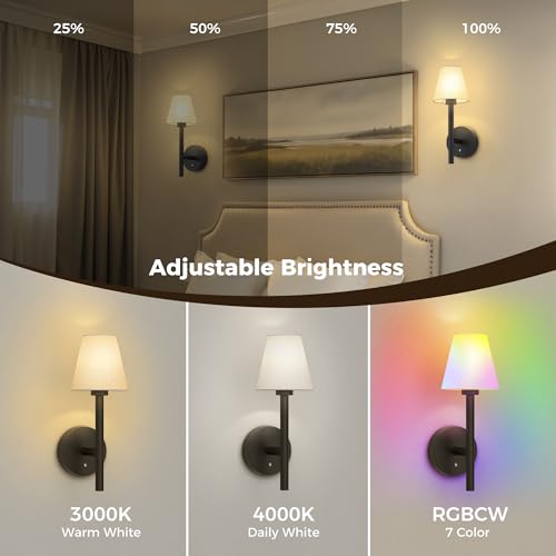 Image of L LOHAS LED Battery Operated Wall Sconce & Table Lamp Set of 2, 10000mAh Battery Powered Dimmable Wall Lamp with App, 15 DIY Color, Wireless Sconces Wall Decor for Living Room, Bedroom, Black