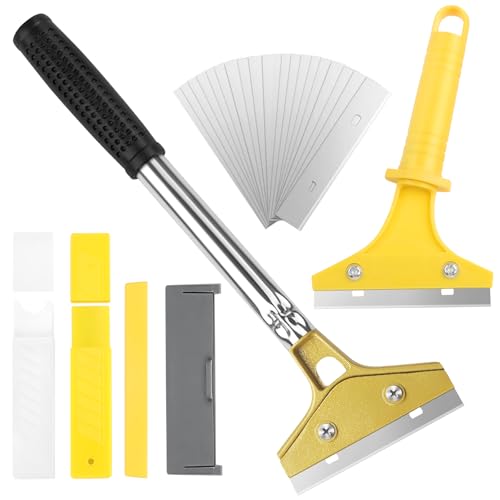 YnewL 2PCS Rasqueta Vitroceramica Cada Uno con 10 Cuchillas, Rascador Vitroceramica 30cm Mango Largo para Azulejos, Papel Pintado, Pegamento, Espejo, Vitrocerámica
