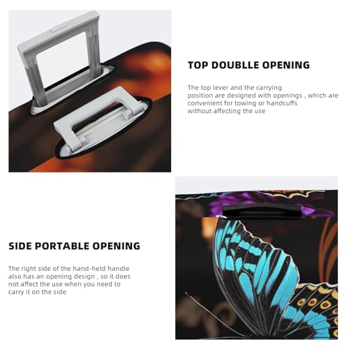 Butterfly on Beautiful Flower Travel Luggage Cover Elastic Washable Suitcase Cover Protector Fashion Stretch Baggage Covers Dustproof Suitcase Sleeve Fits 18-32 inch Luggage, Black, L4