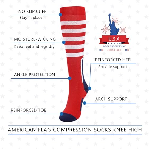 Image of Junely Compression Socks for Women Knee High Festival for Running Athletic Nurses Pregnant Women Work Support Travel Flight