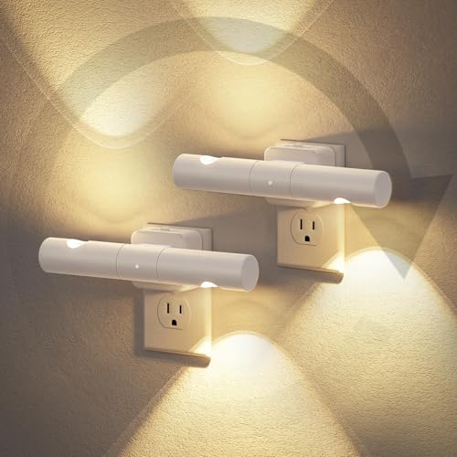 Image of JandCase LED Night Light, 2 Pack Modern Night Lights Plug into Wall, Dusk-to-Dawn Sensor with 3000K Soft White, 0-100LM Dimmable Night Lights for Bathroom /Hallway /Bedroom /Stairway