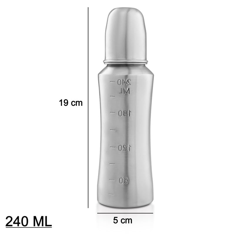 Image of Home's and Kitchen 240 ml Stainless Steel 304 Grade New Born Baby Feeding Bottle for Milk /Water Feeding Pack of 2, 240ml