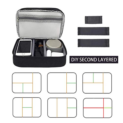 Electronics Travel Organizer, Double Layer Cable Organizer Bag, Waterproof Portable Electronics Accessories Case Storage for iPad Mini, USB C Hub, Charger Cord,Flash Drive,Phone, Gift for Him, Black