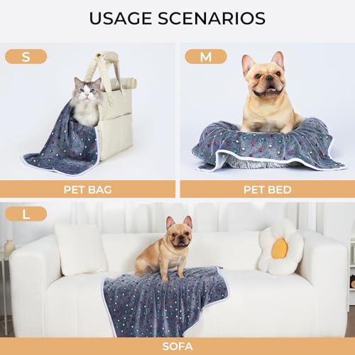 Image of 1 Pack 3 Blankets Super Soft Cute Dot Pattern Pet Blanket Flannel Throw for Dog Puppy Cat Dot Small(23x16), Grey