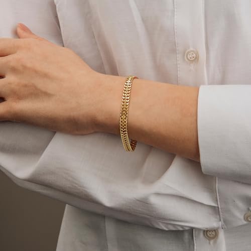 14K Gold Bracelets For Women Men Non Tarnish Gold Cuban Link Chain Dense Double-Row Design Fixed Sizes Mens Charm Bracelet Women’s Ideal for Gift Trendy Jewelry 6.5, 7, 7.5, 8, 8.5in3