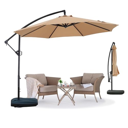 Image of THESHELTERS 10ft Side Pole Round Outdoor Garden Umbrella with Movable 60Kg Heavy Water Base Stand for Patio, Terrace, Cafe and Poolside | Waterproof Big Size Outdoor Umbrella