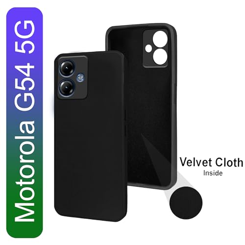 Image of Knotyy Rubberised Back Cover for Motorola G54 5G | Inner Velvet Fabric Lining | Matte Silicone Flexible |Raised Bumps for Camera & Screen Protection Back Case Cover - Black