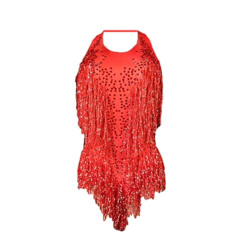 Women's Sparkly Fringe Bodysuit with Rhinestones DJ Performance Outfit Nightclub Stage Jazz Dance Costume Red