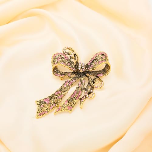 Image of Rhinestone Bow Brooch Vintage Crystal Large Bowknot Brooches for Women Brooch Pin Wedding Fashion Jewelry Accessories,Women Gift