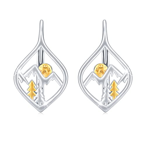 Berg Ohrringe 925 Sterling Silber Sonne Berg Baumelnde Ohrring Natur Ohrringe für Damen Hypoallergen Mond Creolen Berg Schmuck Geschenk für Naturliebhaber Cover