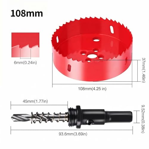 Image of 4-1 /4 inch Bi-Metal Hole Saw with Arbor, Heavy Duty 4.25 inch Hole Cutter for Metal, Wood & Plastic, Smooth Cutting Edge & Fast Chip Removal