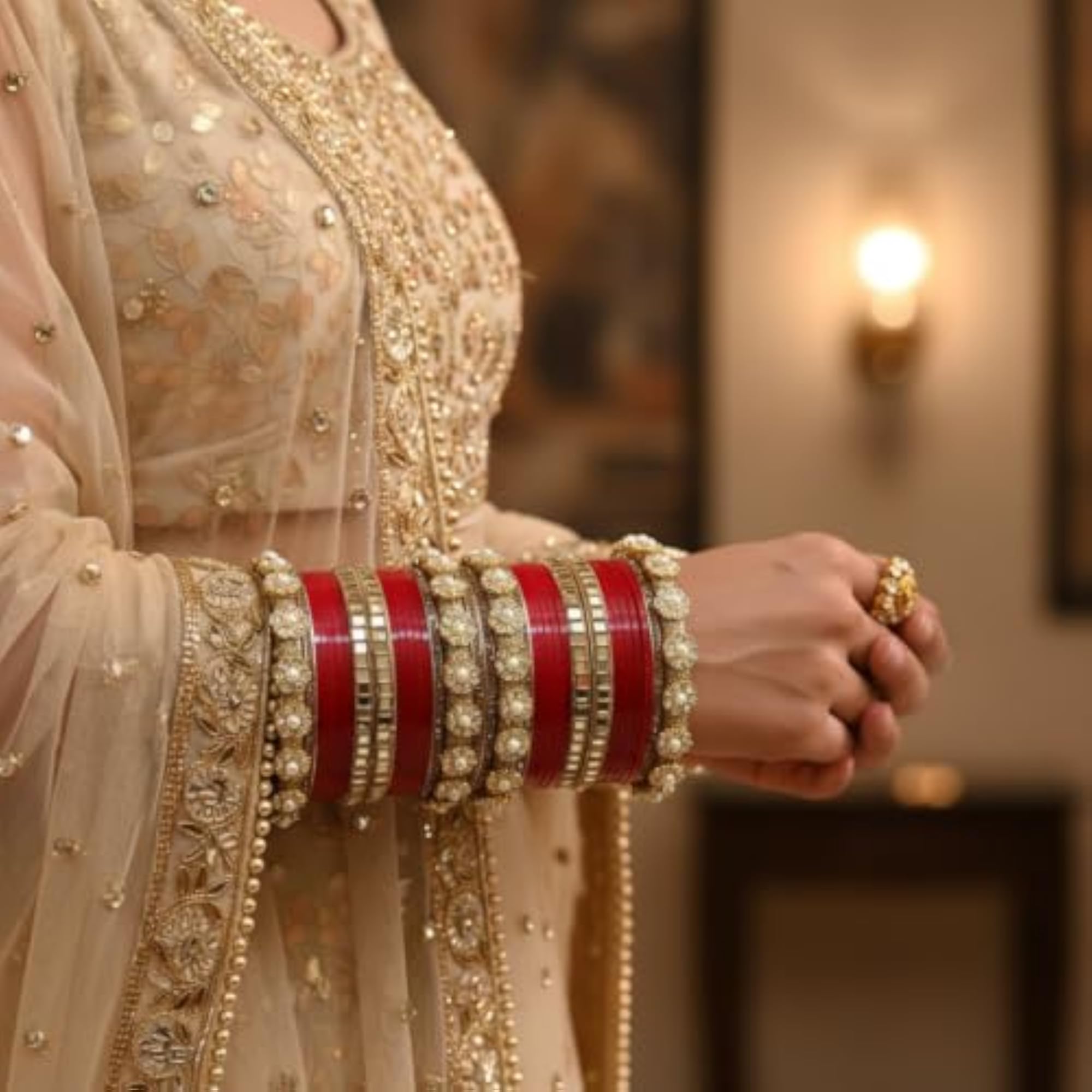 MAHAKAL TRADERS Traditional Bridal Bangles Set, Pearl & Stone Studded