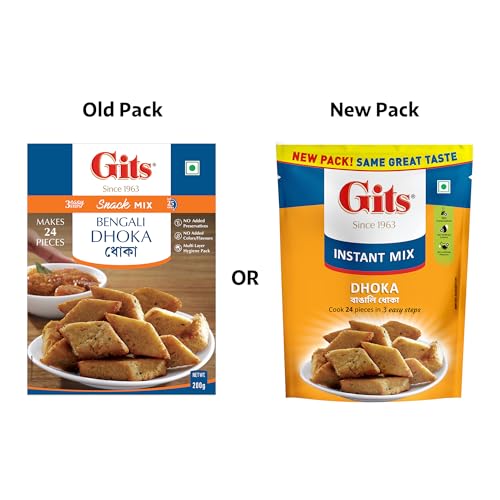 Gits Instant Dhoka Snack Mix, Makes 24 Pieces, Pure Veg, Indian Snack Mix, 200g