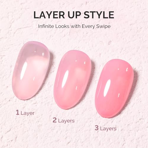 Image of MelodySusie Jeweliver Jelly Gel Polish, 0.5Fl Oz Pink Gel Nail Polish Sheer Translucent Soak Off UV LED Light Cure Valentine's Day Gift for Women Manicure Nail Art DIY at Home JM25