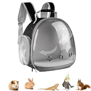 Bunny Carrier, Bearded Dragon Carrier with Clear Bubble Window, Guinea Pig Carrier Backpack for Birds Hamster Rabbit Rat, Small Animal Carriers, Black
