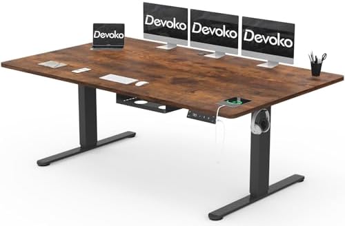 Bild 15 - Devoko Höhenverstellbarer Schreibtisch 140x80cm mit Typ-C Ladeanschluss, Schreibtisch Höhenverstellbar Elektrisch, Mobiler Elektrisch Computertisch mit Kabel Management Tray, Weiß