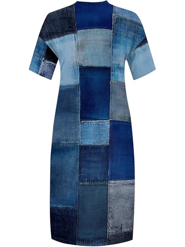 Image of Plus Size Maxi Dress for Women Short Sleeve V Neck Casual Loose Sundress with Pockets