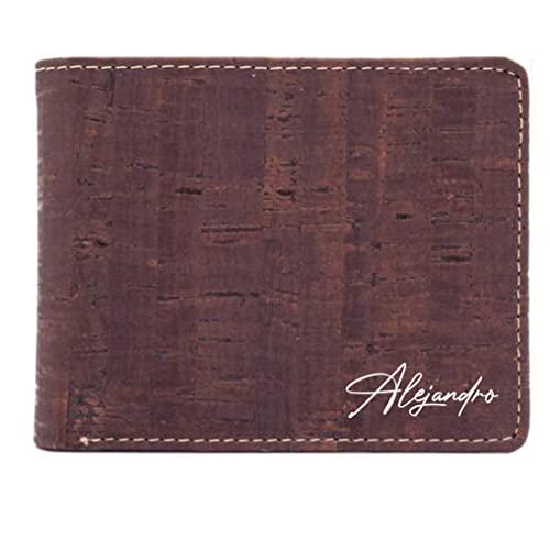 Only50 Dia del Padre. Regalo Hombre.Regalo Profesor. Cartera Hombre Personalizada Color Marrón, con Monedero y Tarjetero, De Corcho.