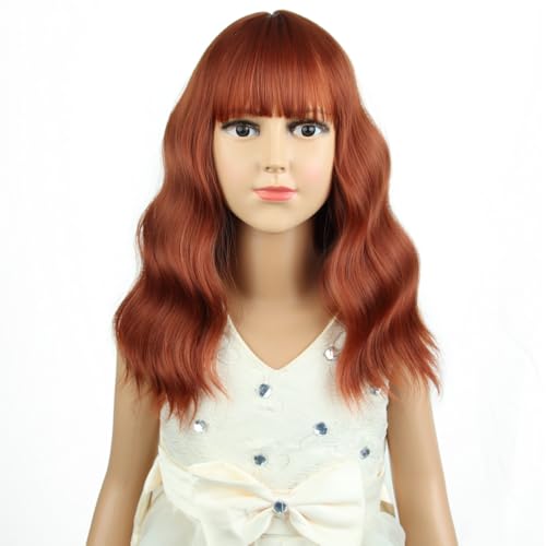 Image of PATTNIUM Dark Orange Wig Kids Child Short Wavy Ginger Wig with Bangs Girls Auburn Wigs Heat Resistant Synthetic Hair Daily Wear Wigs (Dark Orange)